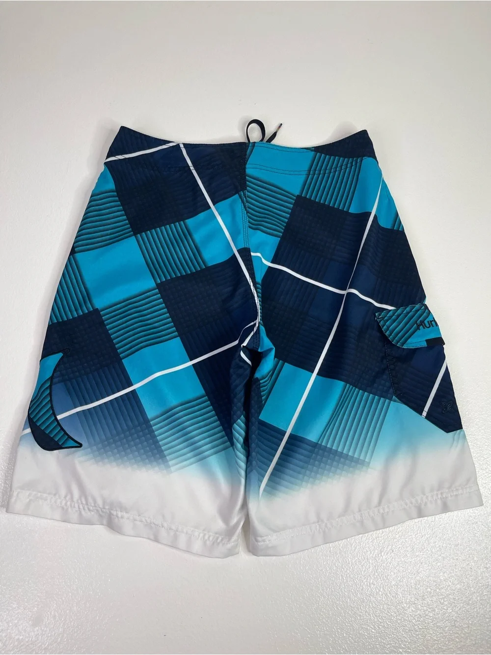 Hurley Men's Boardshorts Size 31 Plaid Gradient Dip Dye Swim Trunks Teal Blue